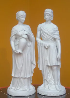 Buy Pair 2 Antique 14  Bisque Parian Ware Roman God Goddess Statue Sculpture 1930's • 365.81£