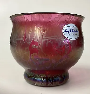 Buy Royal Brierley Studio Range Iridescent Cranberry Glass Bowl 7 X 8.5cm Signed • 24£
