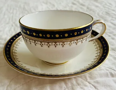 Buy Antique Crown Staffordshire Cup & Saucer Royal Blue, Gold & White Hand Painted • 9£