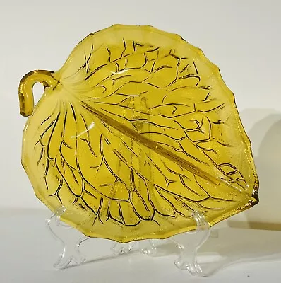 Buy Vintage Bagley Amber Glass Leaf Shape Divided Dish Plate • 9.41£