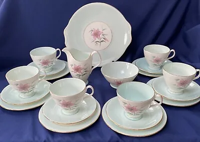 Buy Royal Albert Elfin Tea Set  21 Piece - Duck Egg Blue & Pink Floral 1950s  • 41.99£