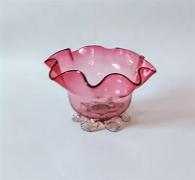 Buy Victorian Cranberry Glass Bowl Vintage Red Glass Ruffled Bowl • 16£