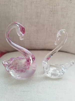 Buy One Iridiscent Heron Glass Pink Swan And Clear Glass Swan • 14.90£