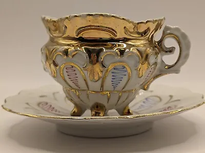 Buy Old German/Austria GILDED DEMITASSE Hand Painted PORCELAIN FOOTED CUP & SAUCER  • 36.99£