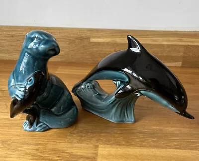 Buy Two Poole Pottery Blue Glazes: Dolphin Signed And Otter With Fish • 14.99£