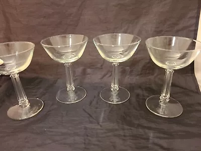 Buy 4 Vtg Clear Glass Martini Coupe Wine Glasses Art Deco Style Column Stems 3 Fl Oz • 17.08£