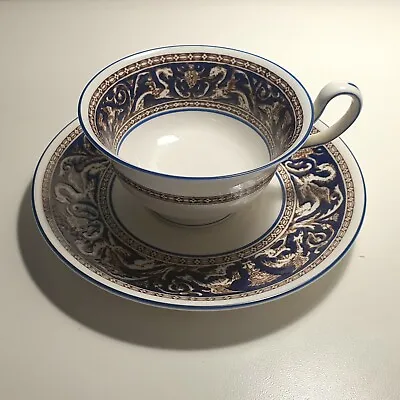 Buy Wedgwood Florentine Peony Tea Cup And Saucer Set. Dark Blue Black Stamp. • 20£