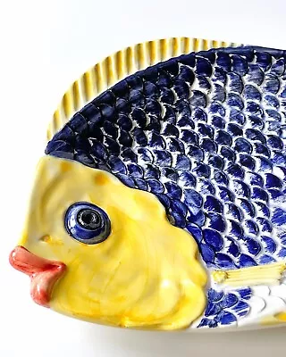 Buy Fish Plate Portugese Vintage Collectors Blue Yellow Hand Painted 13inch X 8inch • 16£