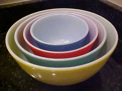 Buy PYREX ~ VTG ~ 1940s ~ 4 Primary Colors Mixing Bowls ~ 401 402 403 404 Set ~ MCM • 82.54£