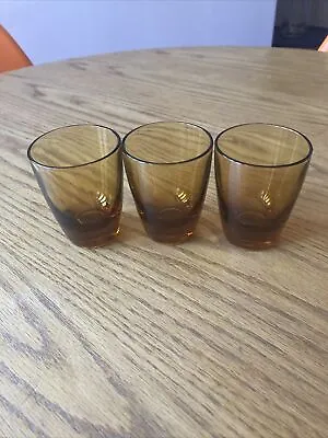 Buy 3x Small Vintage Retro Amber Brown Glass Tumblers • 10£