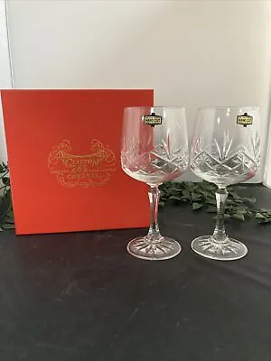 Buy Pair Of Clifton Hand Cut 24% Lead Crystal Wine Glasses With Box • 19.99£