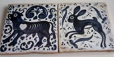 Buy Vintage Blue White Hand Painted Wall Tiles Animals Spanish Quirky Decorative Gd • 30£