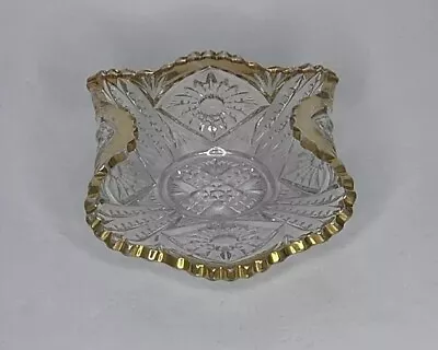 Buy VTG Pressed Glass Crystal Dish Sawtooth Gold Rim 5.75 Inches Clear • 23.58£