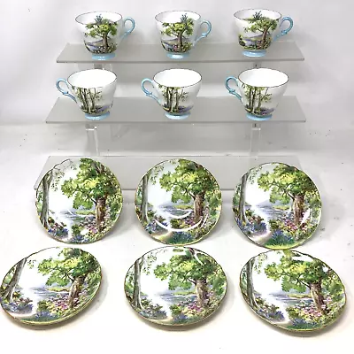 Buy Shelley England Fine Bone China Tea Cup & Saucer Woodland 13348 X6 Collectable • 169.99£