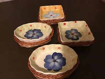 Buy Four Colourful Portuguese Soap/condiment Etc Dishes In Matching Baskets • 20£
