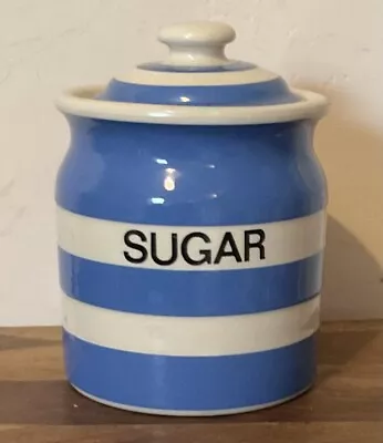 Buy T G Green Cloverleaf Cornish Ware Blue White Striped Sugar Jar/Canister 16cm • 19.99£
