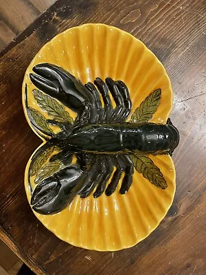 Buy Rare Black Lobster Divided Serving Dish Holland Mold Ceramic Hand Painted Vtg. • 37.94£