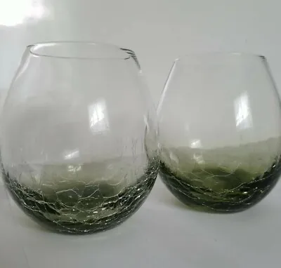 Buy Pier 1 CRACKLE Olive Green Stemless Lowball Wine Whiskey Glasses Hand Blown Set • 47.41£