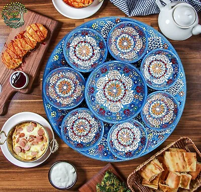 Buy Handmade 9 Bowls & Tray Serving Set Unique Ceramic Dinnerware Breakfast Set • 85.26£