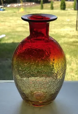 Buy Vintage Hand Blown Crackle Glass Bud Vase, Amberina, Glows Under Blacklight • 23.02£