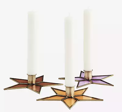 Buy Coloured Glass Star Candlestick, Pink, Orange Or Brown Stained Glass Ornament • 18£