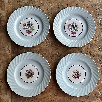Buy Set Of 4 Aynsley #27 Pale Blue Gold Trim Floral Bread & Butter Plates 6 1/4  • 34.74£