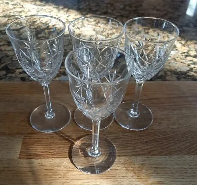 Buy Cut Glass Crystal Wine Glasses - Set Of 4 Pretty Design Beautiful Dainty Vintage • 17.99£