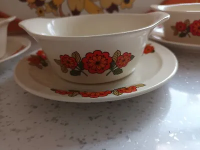Buy Vintage Romanian Orange Flower Soup Bowl And Saucer • 8£