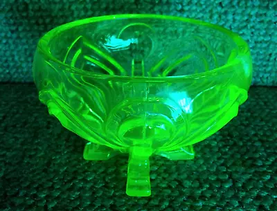 Buy Vintage Art Deco Green Vaseline/uranium Glass Footed Candy Bowl/dish • 3.70£