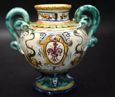 Buy Superb Antique 19thC Italian Maiolica Snake Handle Vase Cantagalli Style Signed • 13.50£