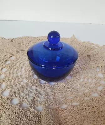 Buy ANCHOR HOCKING Cobalt Blue Lidded Sugar Bowl Trinket Bowl Made In USA VTG • 18.93£