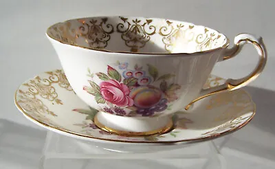Buy   Paragon   Cup & Saucer - With Floral & Fruits & A White Background, A/F. • 12.99£