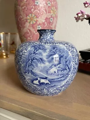 Buy Antique Fenton Ye Old Foley Ware Vase -  Blue And White • 15£
