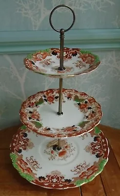 Buy 3 Tier China Cake Stand Made From Art Nouveau Brown & Floral Plates • 8.99£