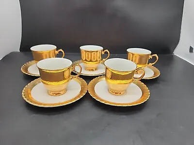 Buy Vintage Expresso Coffee Cups & Saucers Thun Gold Porcelain Bone China X5 • 16£