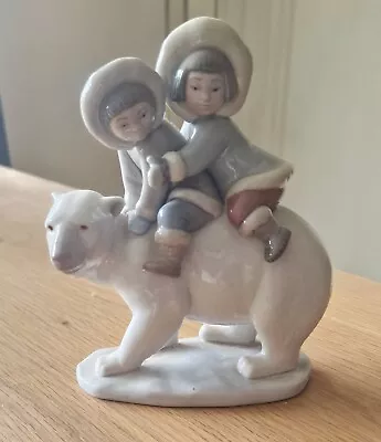 Buy Lladro Figurine “Eskimo Riders” 5353 Two Inuit Children On A Polar Bear • 65£