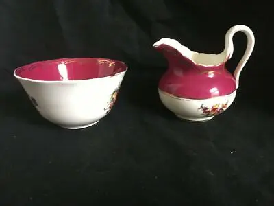 Buy Antique Art Nouveau Creamer And Sugar Bowl Tuscan? 1900s Bone China Red • 5.99£