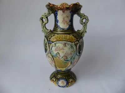 Buy Antique Green Majolica Twin Handled Vase • 39.99£