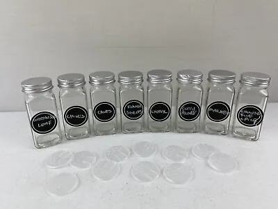 Buy 8 Square Glass Spice Jar Pots With Silver Metal Screw On Lids 10.5 Cm High VGC • 10£