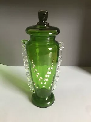 Buy Hand Blown Green Glass Urn With Lily Of The Valley, Mary Gregory Style. • 20£