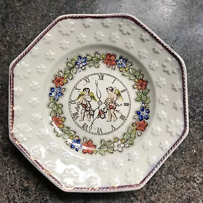 Buy Pearlware Child's Plate C.1840 Rare Cherub & Clock Face Antique Octagonal Staffs • 32£