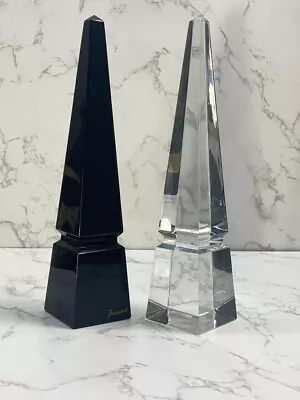 Buy Exquisite BACCARAT Glass Black / White Crystal LOUXOR OBELISK MONUMENT Set Of 2 • 672.37£