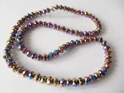 Buy 100 Pcs X 6mm Crystal Cut Glass Rondelle Beads: AB MULTI COLOUR • 2.45£