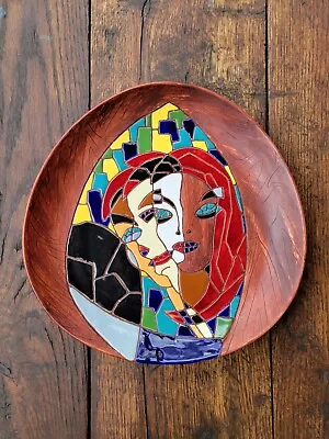 Buy Keramos Israel Hand Painted Studio Art Pottery Enameled Ceramic Mosaic Faces MCM • 64.59£