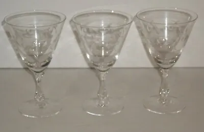 Buy Vintage Crystal Stemware 10oz. Beverage Glasses With Etched/Cut Design Set Of 3 • 24£