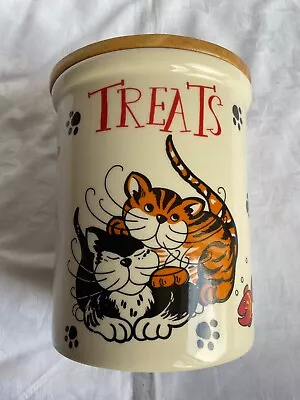 Buy Vintage Cloverleaf Pottery Cat Treats Storage Jar With Wooden Lid • 8.99£