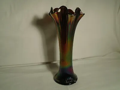 Buy Antique Northwood Black Amethyst Carnival Glass Fine Rib Swung Vase VGC • 28£