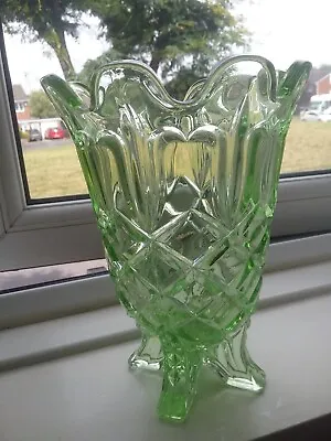 Buy Sowerby England Green Glass Three Footed Celery Vase Art Deco • 22£