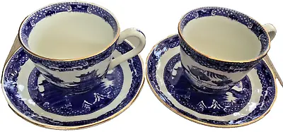 Buy Pair Of Vintage Ringtons Willow Pattern Cups And Saucers By Wade - England - New • 9.95£
