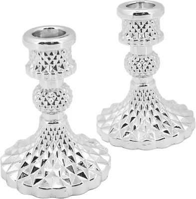 Buy Seahelms Glass Candlestick Holders Set Of 2 - Table Taper Candle Holder, Crystal • 8.46£